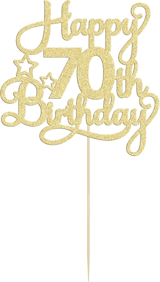 1 Pack Happy 70th Birthday Cake Topper Gold Glitter 70 & Fabulous Cheers to 70 Years Old 70th Birthday Cake Pick for Celebrating 70th Birthday Anniversary Party Cake Decorations Supplies