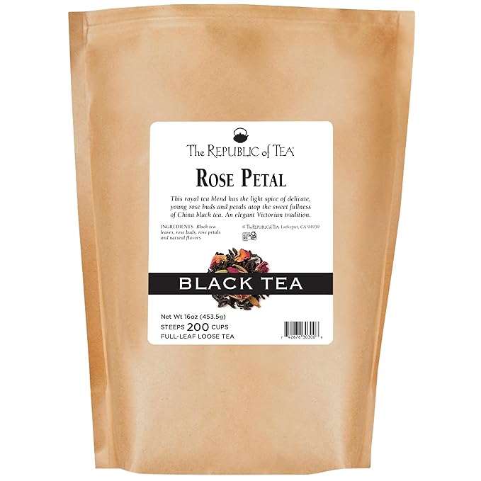 The Republic of Tea Rose Petal Full-Leaf Loose Black Tea, 1 lb Bag | Steeps 200 Cups | Caffeinated