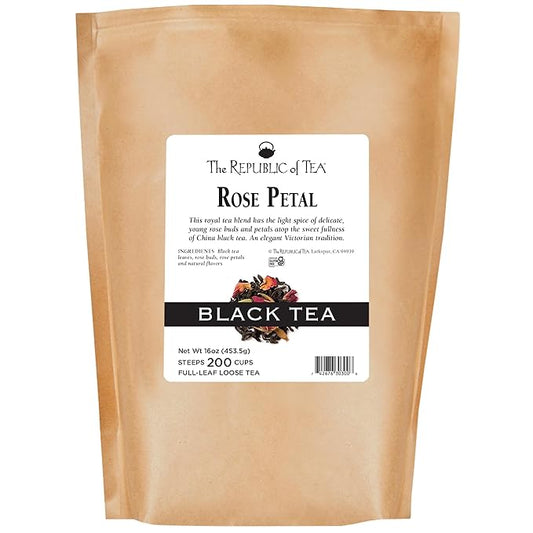 The Republic of Tea Rose Petal Full-Leaf Loose Black Tea, 1 lb Bag | Steeps 200 Cups | Caffeinated