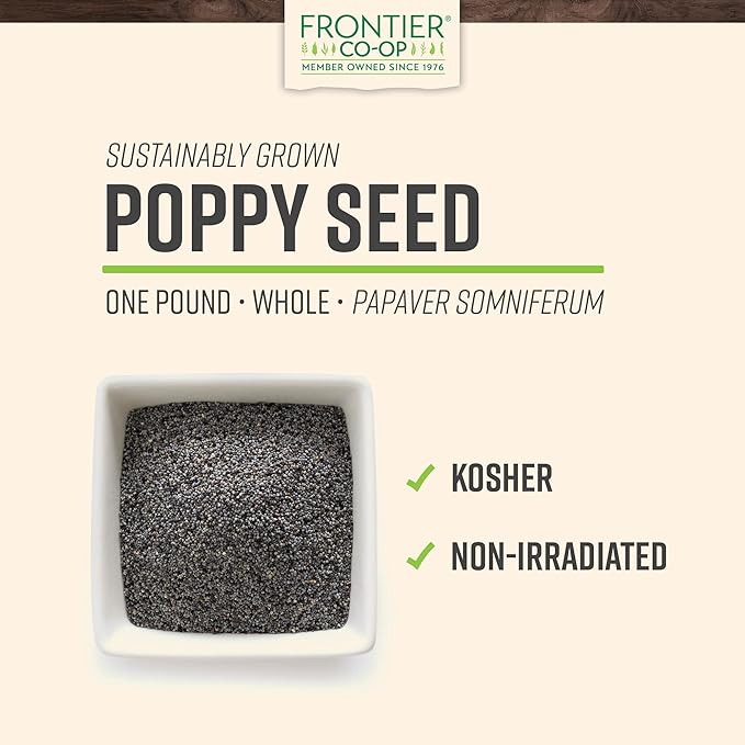Frontier Co-Op Whole Poppy Seeds, Bulk 1lb Bag - Black Poppy Seeds for Baking, Cooking, Salad Dressing - Certified Kosher, Non-Irradiated - 16oz