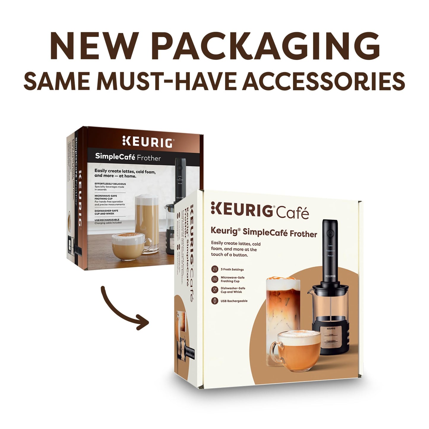 Keurig SimpleCafe Frother, Rechargeable Handheld Milk Frother for Lattes, Cappuccinos & Iced