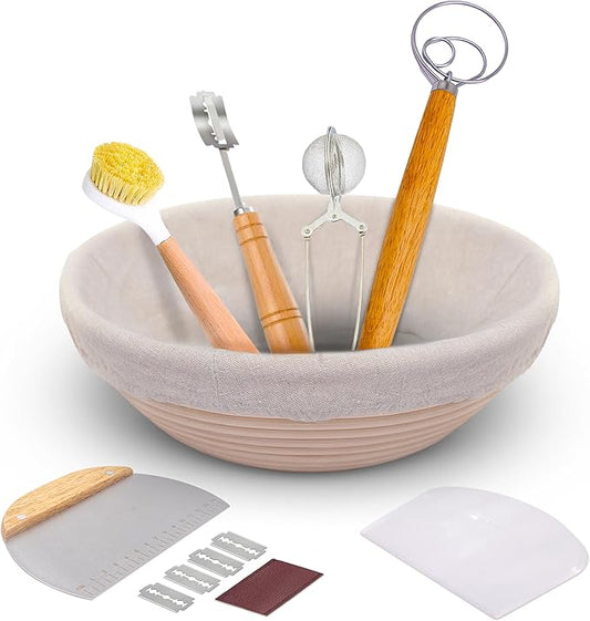 Trailblaze Banneton Bread Proofing Basket - Sourdough Bread Baking Supplies ??Sourdough Starter Kit ??Sourdough Proofing Basket Gift for Bakers - Round Bread Basket (9 Inch)
