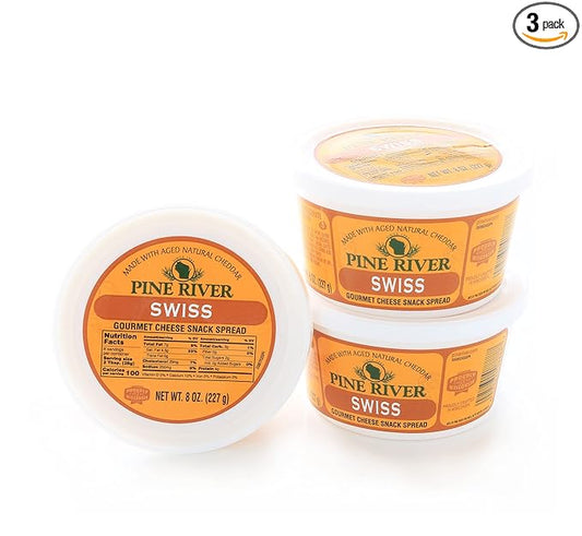 Pine River Cheese Spreads 3-Pack | (3) 8 oz Tubs | SHELF-STABLE Gourmet Wisconsin Pub Cheese Spread (Swiss)