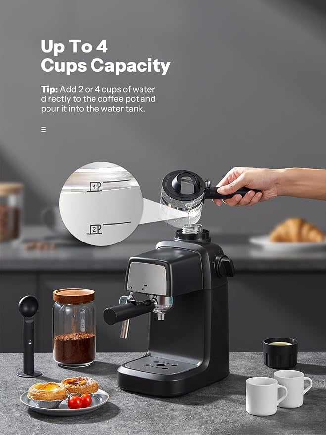 Espresso Machine 3.5 Bar, 800W Compact Size Coffee Maker with Steam Wand, 4 Cups Cappuccino & Latte Machine for Home and Office