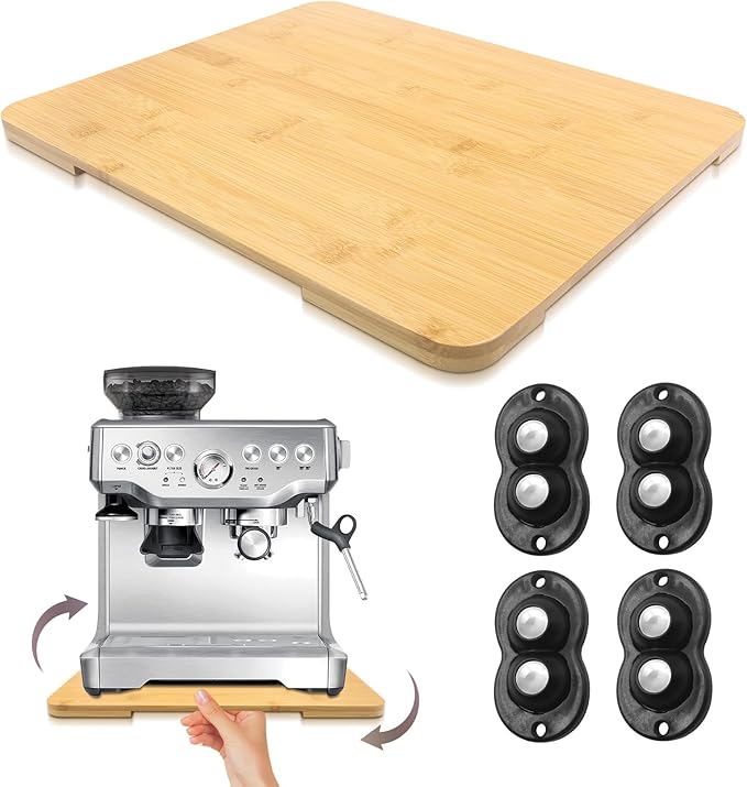 360째 Rolling Tray Bamboo Appliance Slider for Kitchen Appliances, for Breville Espresso Machine Accessories, Sliding Tray for Coffee Maker Appliances Mat Easily from Under The Cabinet Natural13"횞15.7"