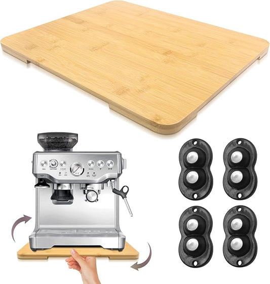 360째 Rolling Tray Bamboo Appliance Slider for Kitchen Appliances, for Breville Espresso Machine Accessories, Sliding Tray for Coffee Maker Appliances Mat Easily from Under The Cabinet Natural13"횞15.7"