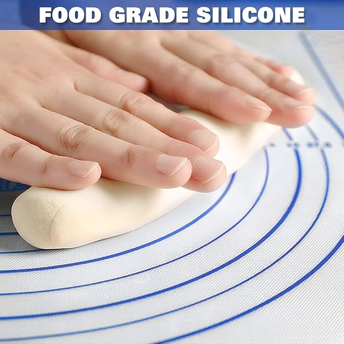 Silicone Pastry Mat Extra Thick Large Non Stick Baking Supplies Kitchen Counter Cooking Rolling Dough Sheet Pie Crust Sourdough Bread Oven Liner with Measurement (XXL-24''(W)*32''(L), 2#Blue)