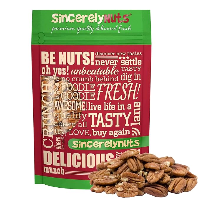 Sincerely Nuts - Raw Pecans (No Shell) | One Lb. Bag | Shelled Whole Pecan | Delicious Healthy Snack Food | For Baking, Snacking and Dessert Treats | Gluten Free and Kosher | Fresh Resealable Bag
