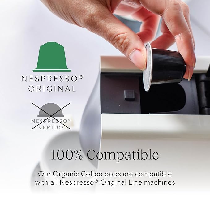 Cru Kafe Decaf USDA Organic Espresso Coffee Capsules (100 Pods) Fairtrade Coffee Pods Compatible with Nespresso Original Line and Pixie Machines