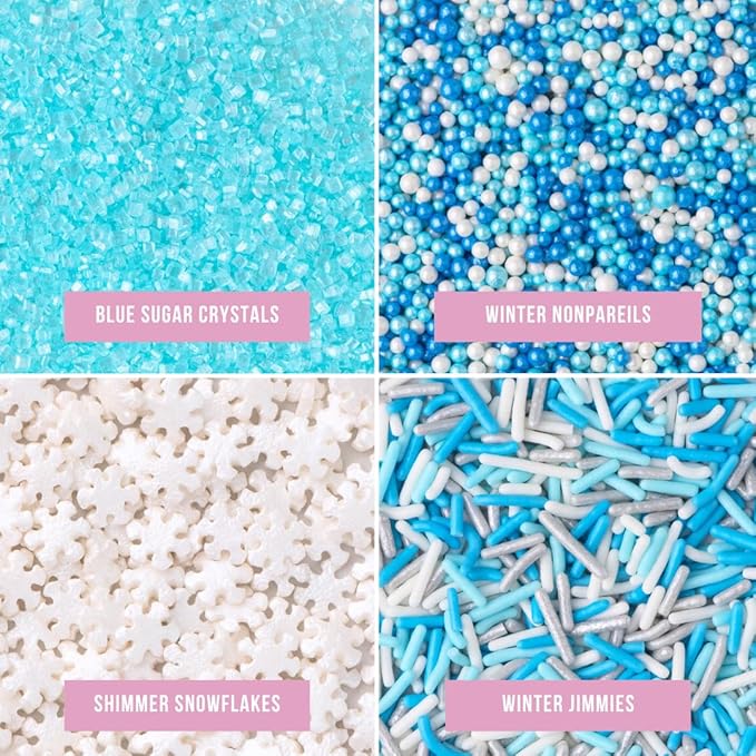 Sweets Indeed Christmas Sprinkles, 4 Pack, Snowflake Edible Sprinkle Mix, Perfect for Frozen Cake Decorations, Baking, Ice Cream, Cookies, Cupcake Topper (Winter)