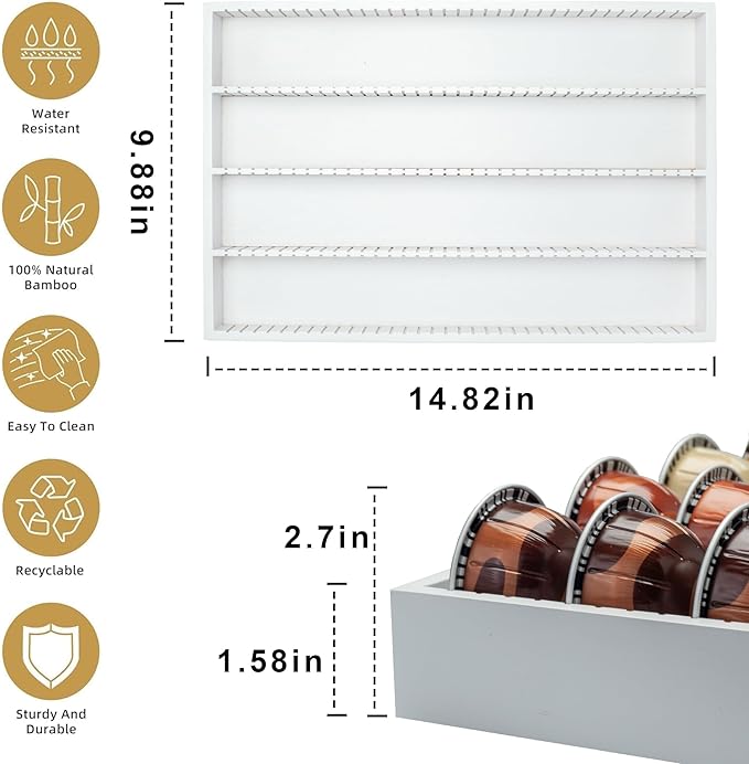 MinBoo Bamboo Coffee Pod Storage Holder Drawer Insert for Counter Compatible with Vertuoline Capsules for Kitchen, Home, Office, Coffee Station,white