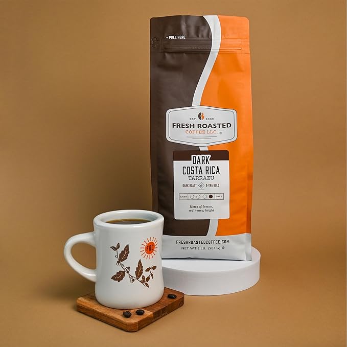 Fresh Roasted Coffee, Dark Costa Rican Tarrazu, 2 lb (32 oz), Dark Roast, Kosher, Ground