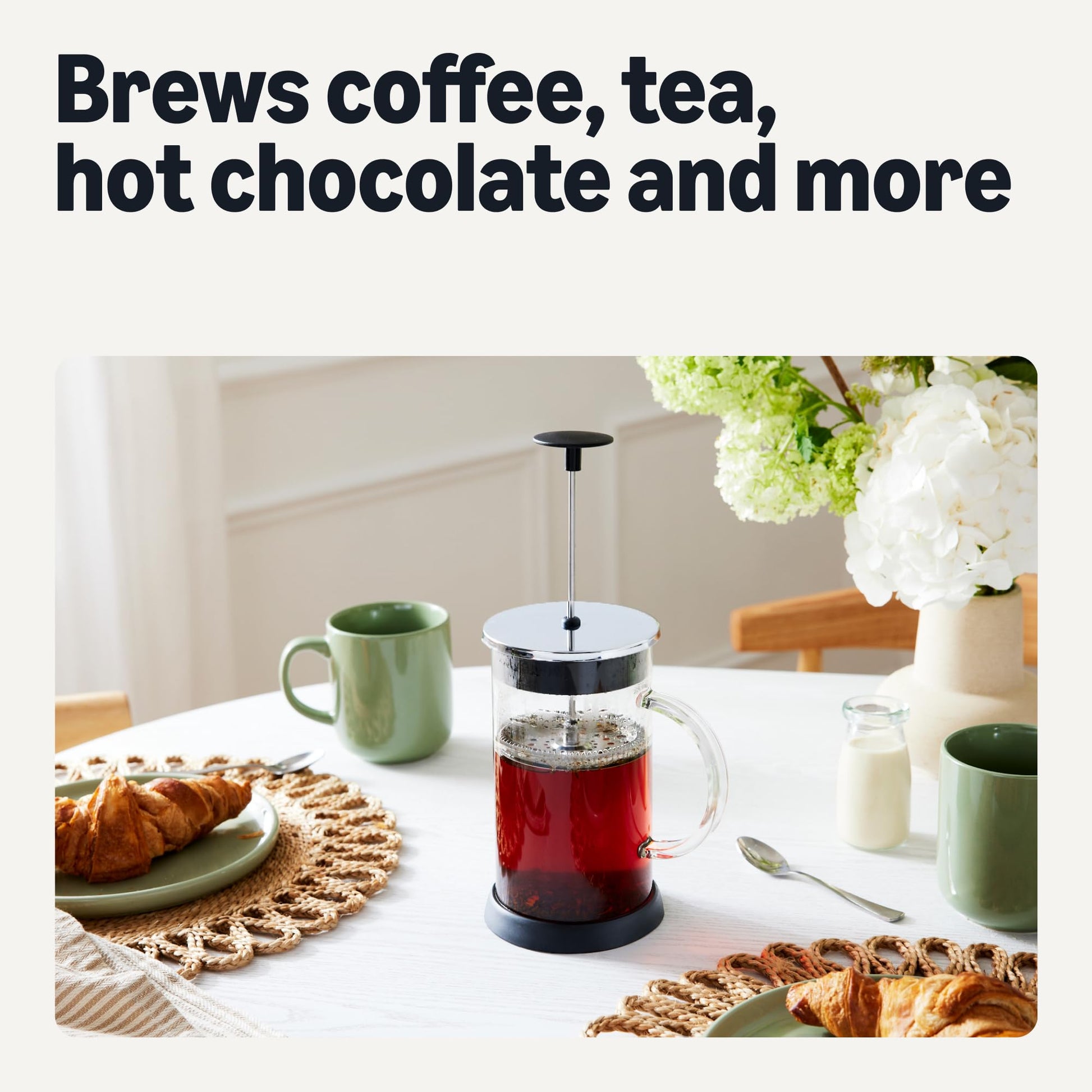 Amazon Basics French Coffee Press, 34 oz., Borosilicate Glass, BPA-Free, Triple Filtration System