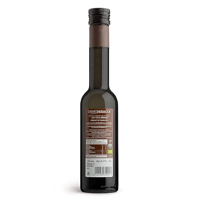 DESERTMIRACLE Cold Pressed Polyphenol Rich Moroccan Olive Oil, Organic Extra Virgin Olive Oil with High Polyphenols, First Cold Pressed EVOO From Morocco 8.5 Fl Oz (Pack of 1)