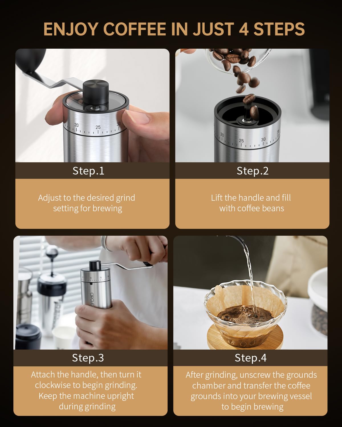 CIRCLE JOY Mini Manual Coffee Grinder with 40 External Adjustable Settings and Ceramic Conical