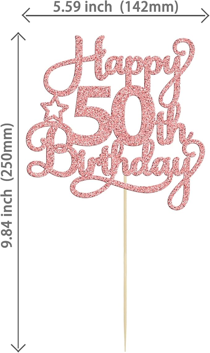 1 Pack Happy 50th Birthday Cake Topper Rose Gold Glitter 50 & Fabulous Cheers to 50 Years Old 50th Birthday Cake Pick for Celebrating 50th Birthday Anniversary Party Cake Decorations Supplies
