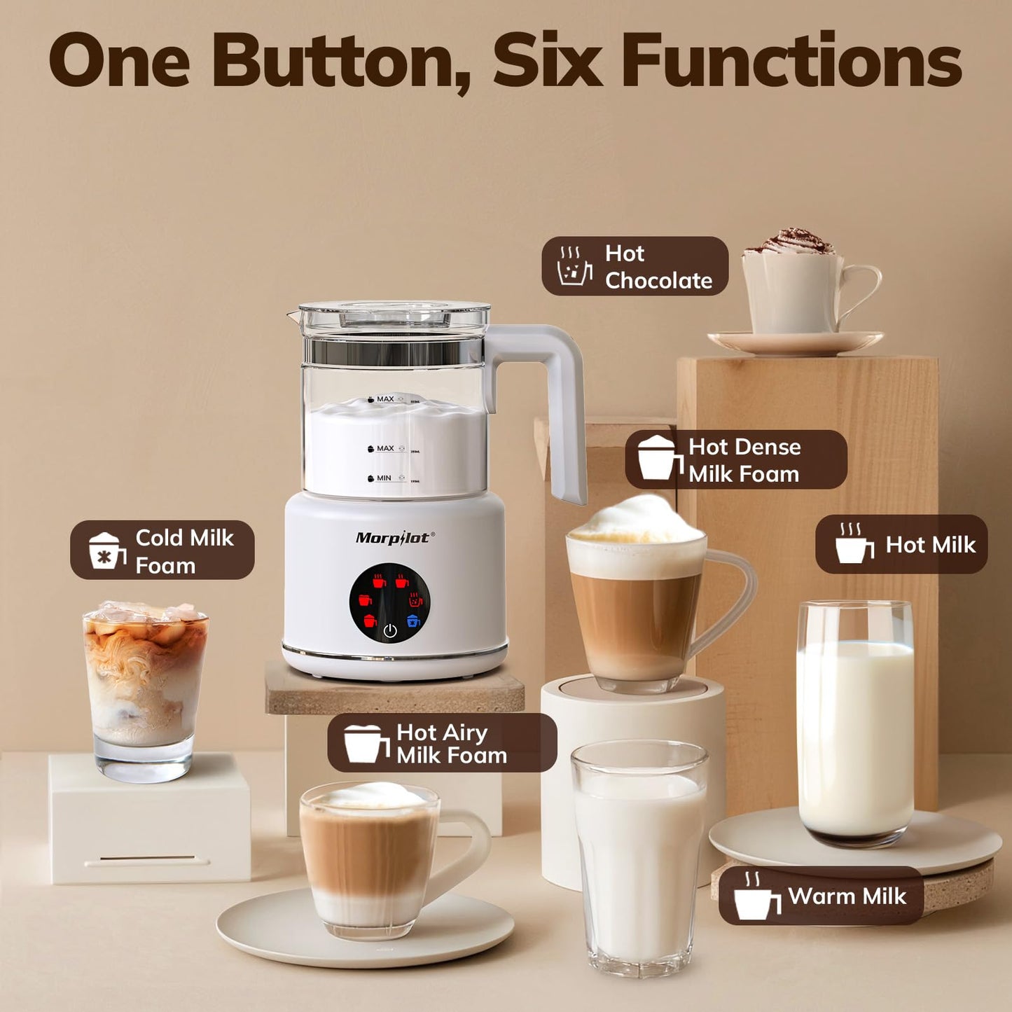 Large Electric Milk Frother and Steamer, 16.9oz/500ml Milk Steamer and Frother for Latte or Hot