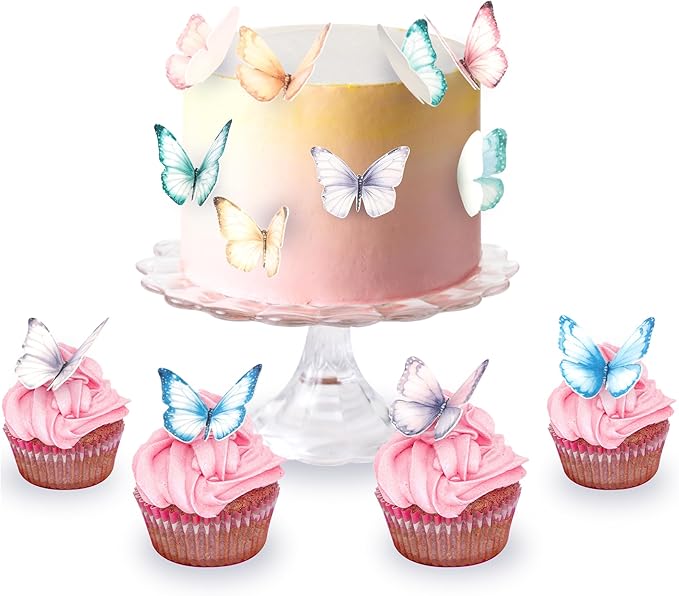 Rsstarxi 60 Pack Edible Butterfly Cake Decorations, Wafer Paper Butterflies Cupcake Toppers Edible Butterfly Decorations for Wedding Birthday Anniversary Baby Shower Party Decorating Supplies Colorful