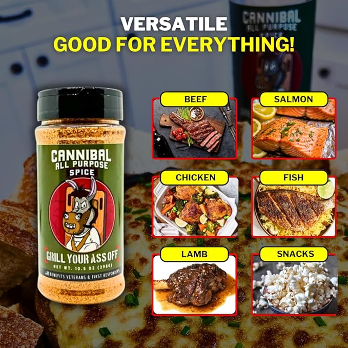 GYAO Cannibal BBQ Seasoning – 10oz Chili-Based Southern Texas BBQ Rub for Steak, Beef & Burgers – MSG & Gluten Free – USA Made & Veteran Owned