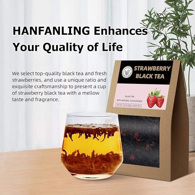 HANFANGLING Strawberry Black Tea, 100% Natural Loose Leaf, Blend Of Strawberry Fruit And Black Tea Aroma