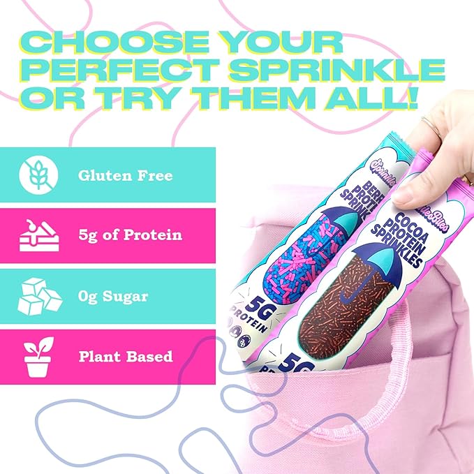 Sprinkle Bites Cacao & Colorful Sprinkles - 10 Pack (5 Each) - Variety Pack - Veggie Protein - Natural Cookie Decorating - Plant Protein Snacks - Cookie Decorating Supplies Sprinkles