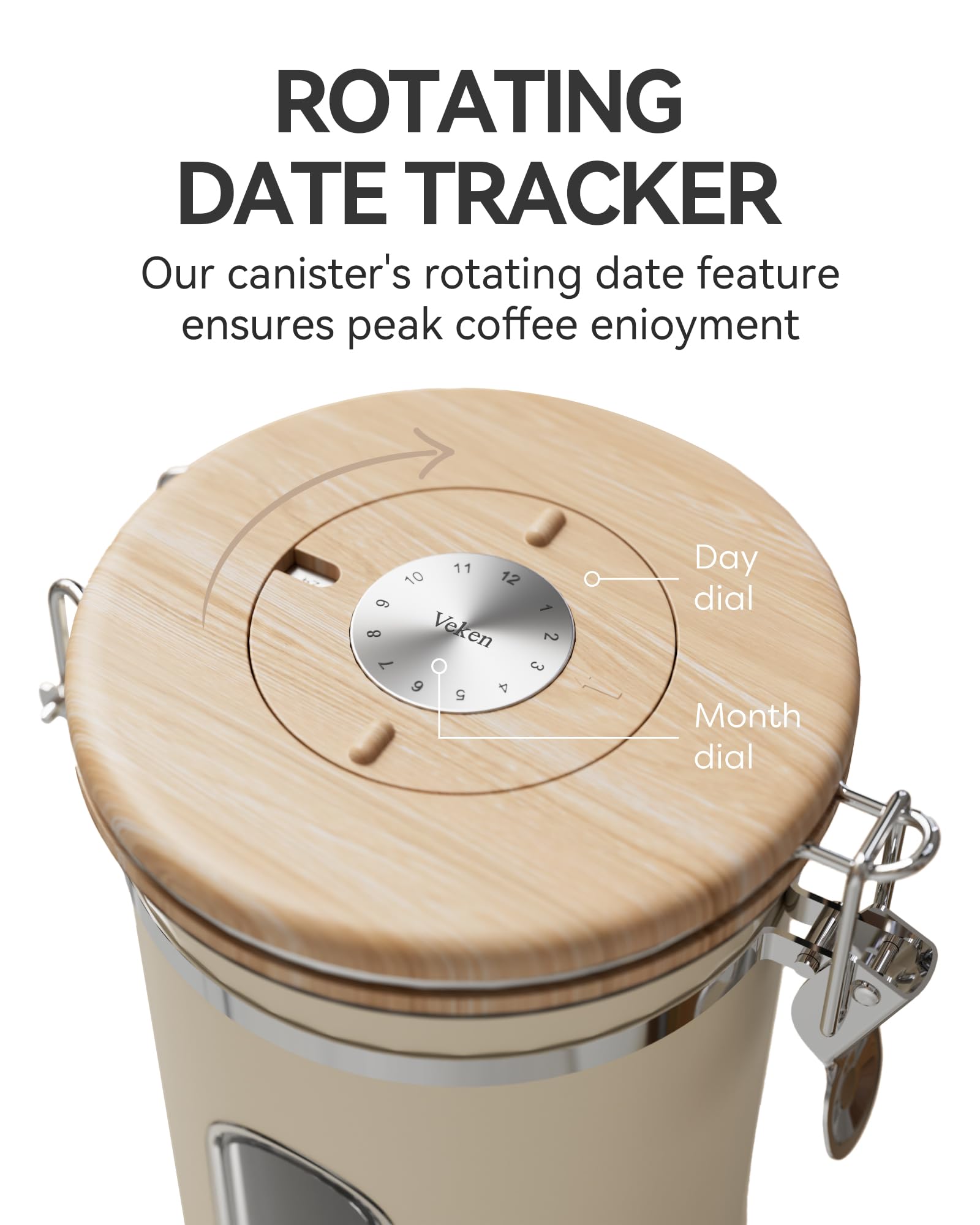 Veken Coffee Canister with Window, Airtight Stainless Steel Container, 22OZ