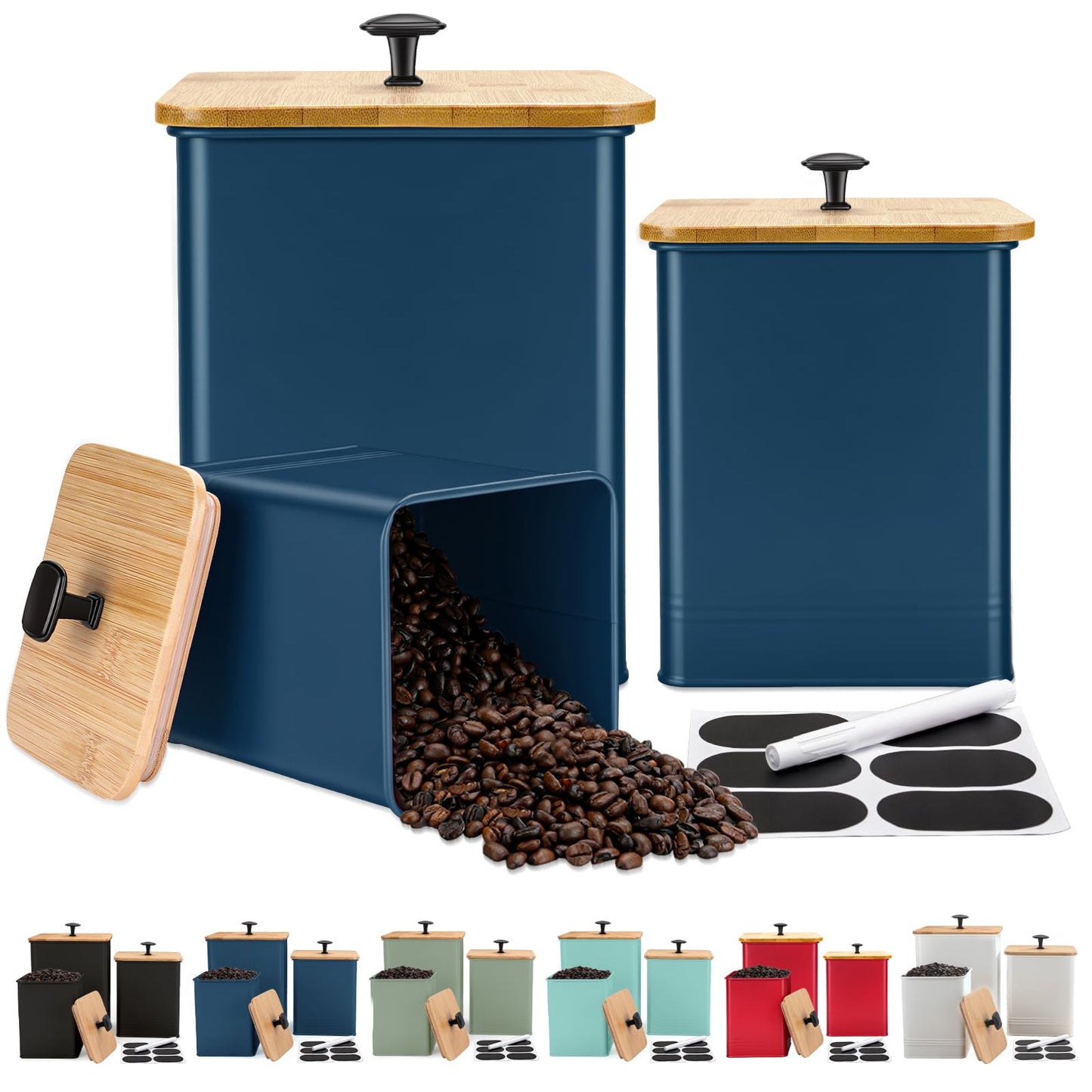Kitchen Canisters Set of 3, Metal Flour Sugar Storage Containers with Airtight Lids-Canisters Sets
