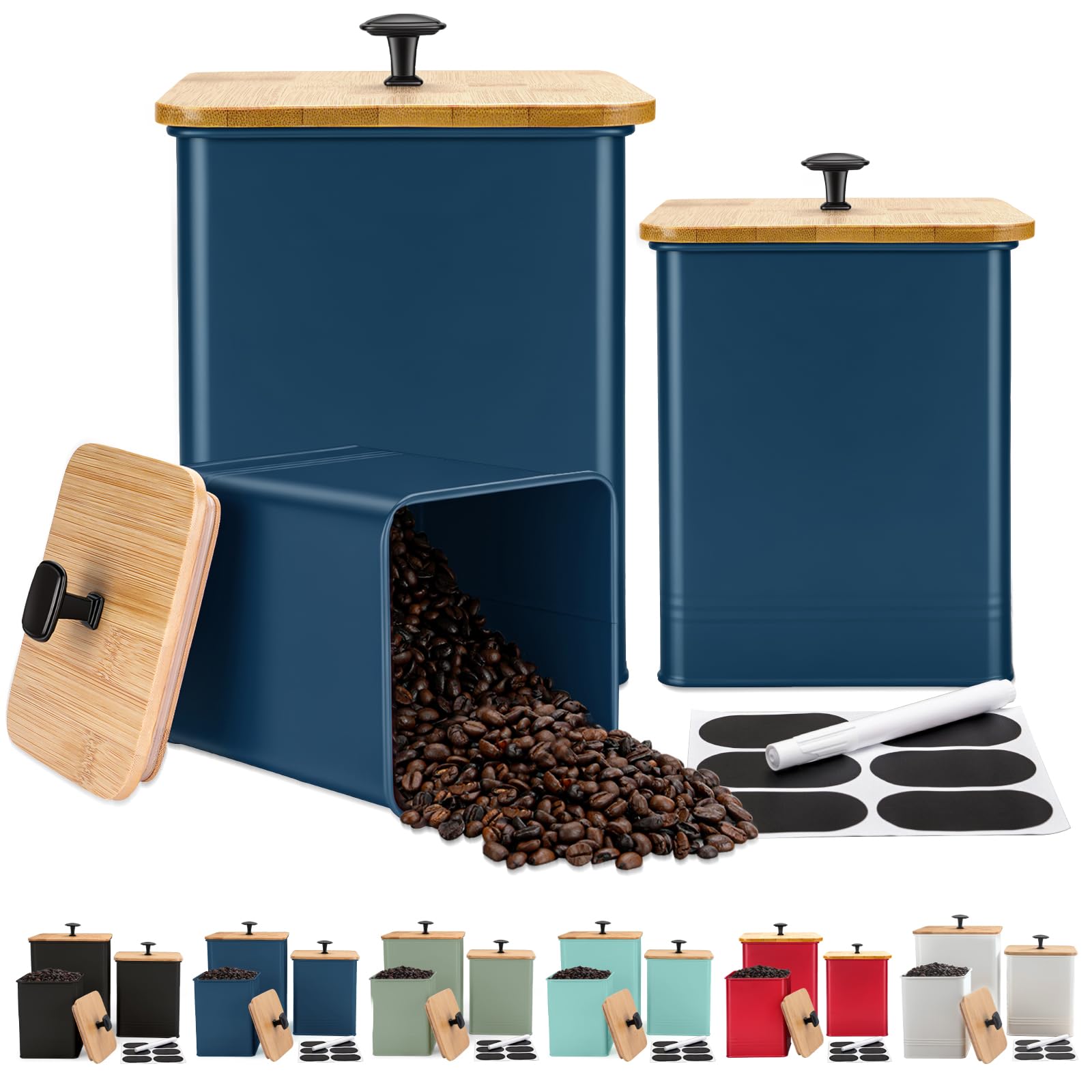 Kitchen Canisters Set of 3, Metal Flour Sugar Storage Containers with Airtight Lids-Canisters Sets