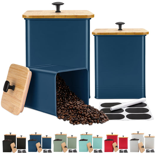 Kitchen Canisters Set of 3, Metal Flour Sugar Storage Containers with Airtight Lids-Canisters Sets