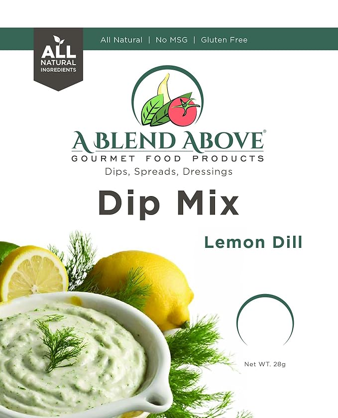 A Blend Above Lemon Dill Dip Mix Gourmet Food Product, 1 oz Packet (3 Pack), Gluten-Free, No MSG, All Natural, No Preservatives, Vegetable Dip, Keto Friendly, Low Carb, Easy to Make