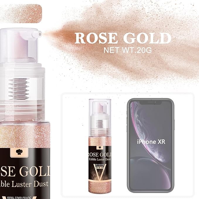 Edible Glitter Spray - 20g Luster Dust Edible Glimmer Powder for Sparkling Cocktails, Cake, Cupcakes, Wine, Beverage - Food Grade Shimmer Dust Powder for Baking, Drinks, Cookies Decoration (Rose Gold)