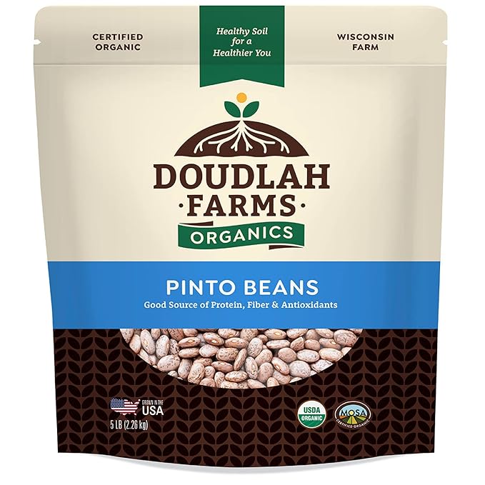 Organic Dried Pinto Beans 5 lb - Non-GMO, Tested Clean Certified, Vegan - Rich in Fiber & Protein for Soups, Burritos, Salads, and Chili - Farmed From Regenerative Soil, Grown In USA by Doudlah Farms