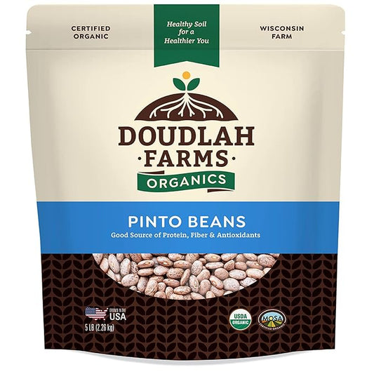 Organic Dried Pinto Beans 5 lb - Non-GMO, Tested Clean Certified, Vegan - Rich in Fiber & Protein for Soups, Burritos, Salads, and Chili - Farmed From Regenerative Soil, Grown In USA by Doudlah Farms