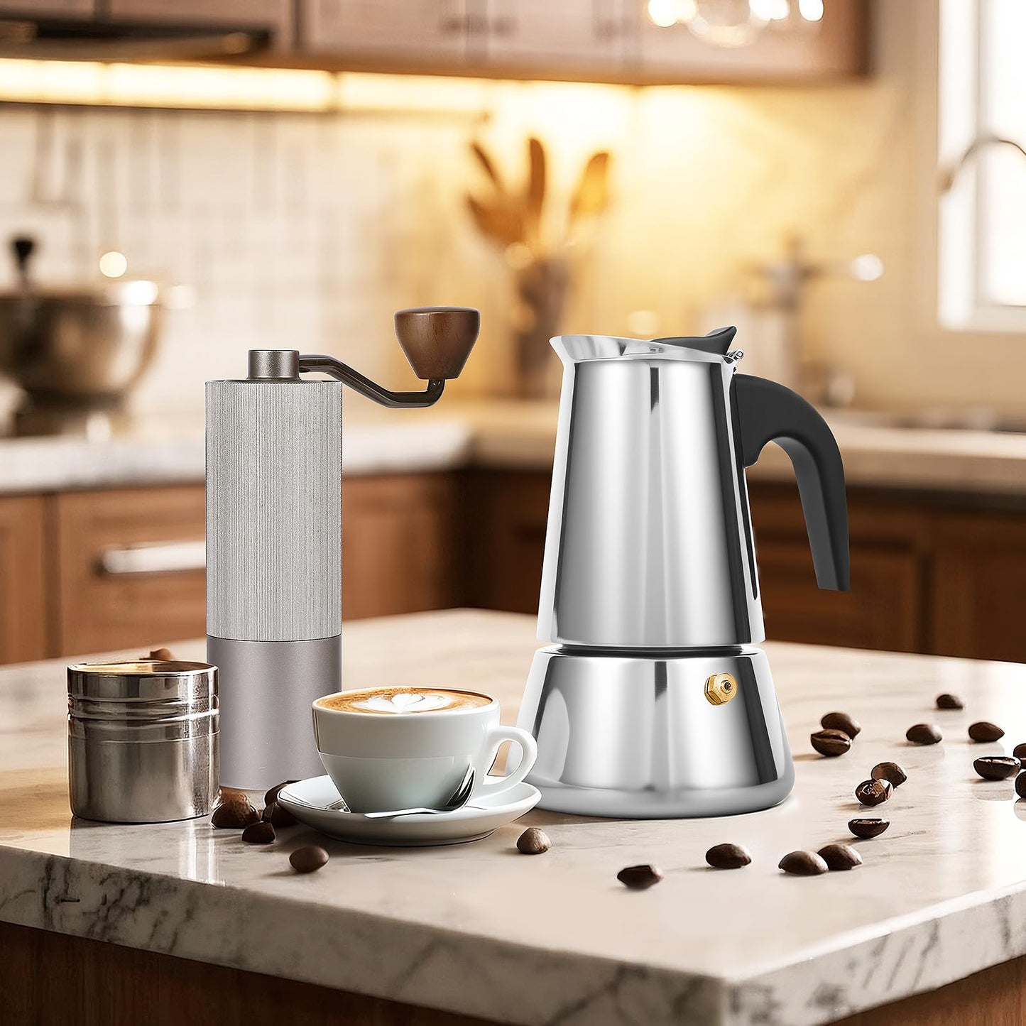 Suiitat 4 Cup Stainless Steel Moka Pot, 200ml Stovetop Espresso Maker, Silver