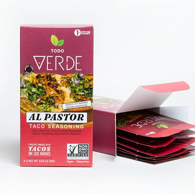 Al Pastor Healthy Taco Seasoning Packets - Todo Verde Mexican Seasoning Mix | Chef Curated Taco Blends with Sweet Pineapple & Black Garlic | Vegan, Gluten Free, Preservative Free (6 Pack)
