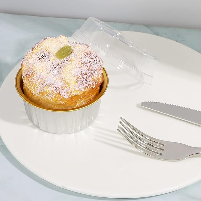 EUSOAR Cupcake Liners with Lids, 30pcs 5oz Disposable Aluminum Foil Ramekins cupcake Baking Cups Containers Wrappers Dessert Cups with Lids, Mini Aluminum Cheesecake Pan Creme Brulee Ramekins