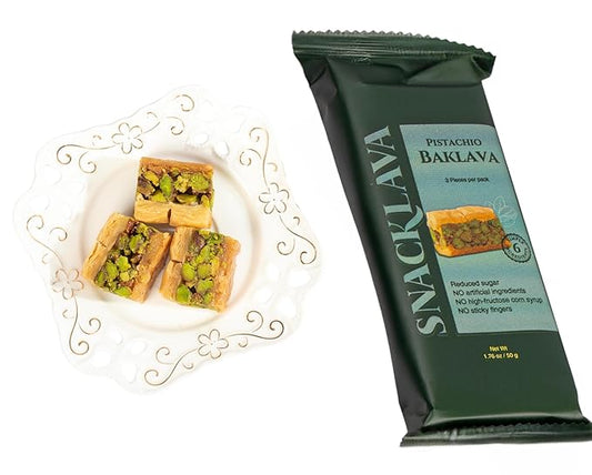 Snacklava Pistachio Baklava Bites - 20 Pack (3 Pieces per Pack) - No Artificial Ingredients, Colors or Preservatives (20, Pistachio)