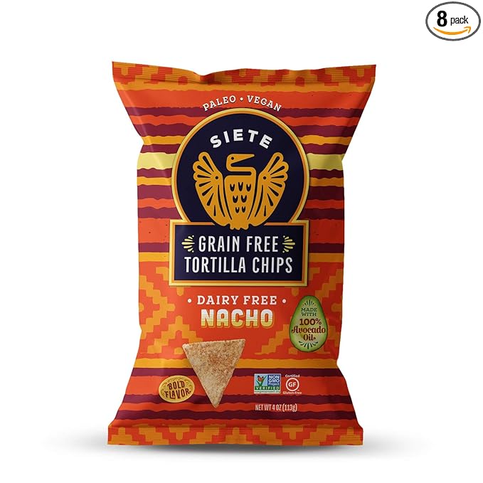 Siete Grain Free Tortilla Chips - Nacho, 4 Ounce (Pack of 8)