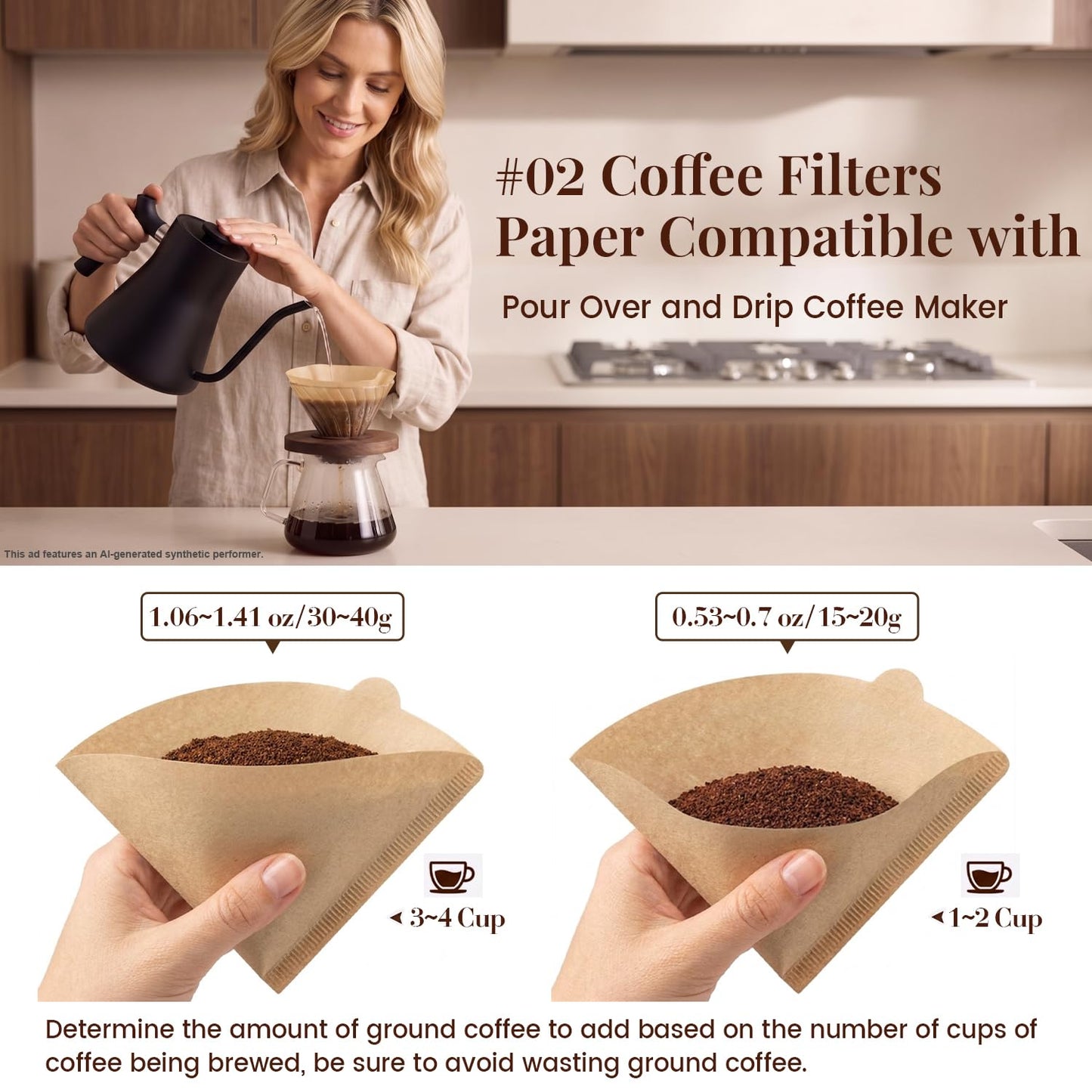 Clinuse Cone Coffee Filters #2, 200 Count Unbleached Size 02 Coffee Filter, Disposable Natural