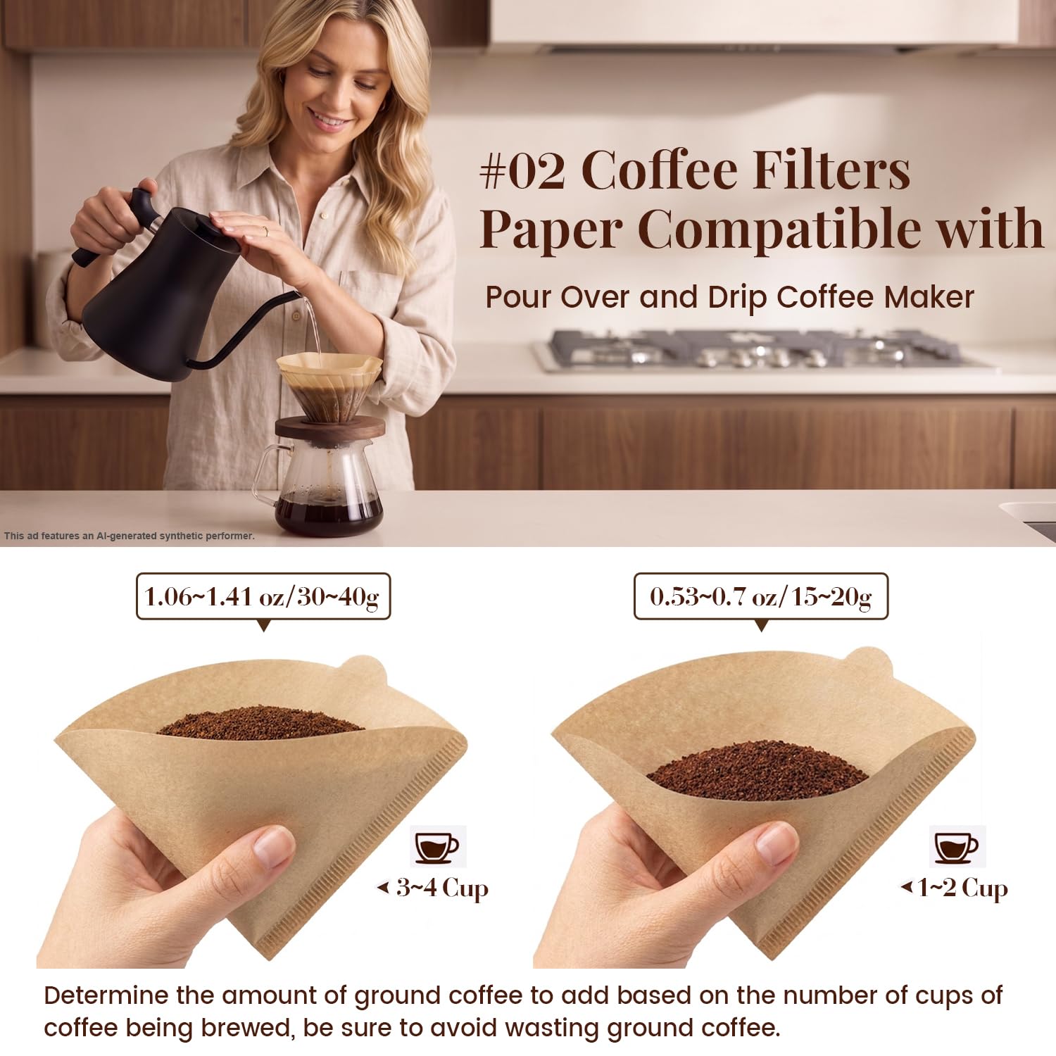Clinuse Cone Coffee Filters #2, 200 Count Unbleached Size 02 Coffee Filter, Disposable Natural