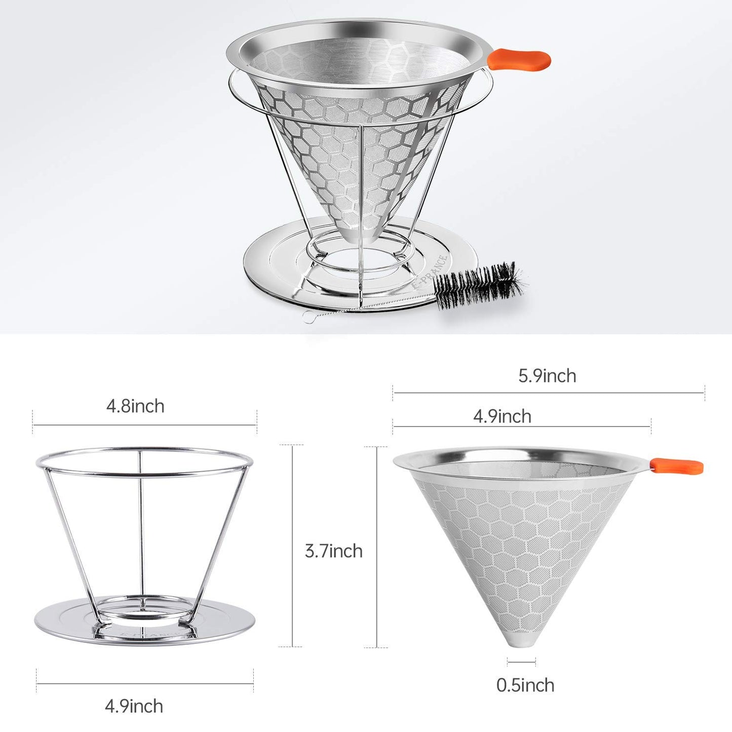 E-PRANCE Pour Over Coffee Dripper, Stainless Steel Coffee Filter Reusable Pour Over Coffee Filter