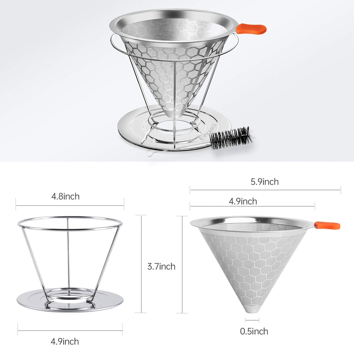 E-PRANCE Pour Over Coffee Dripper, Stainless Steel Coffee Filter Reusable Pour Over Coffee Filter