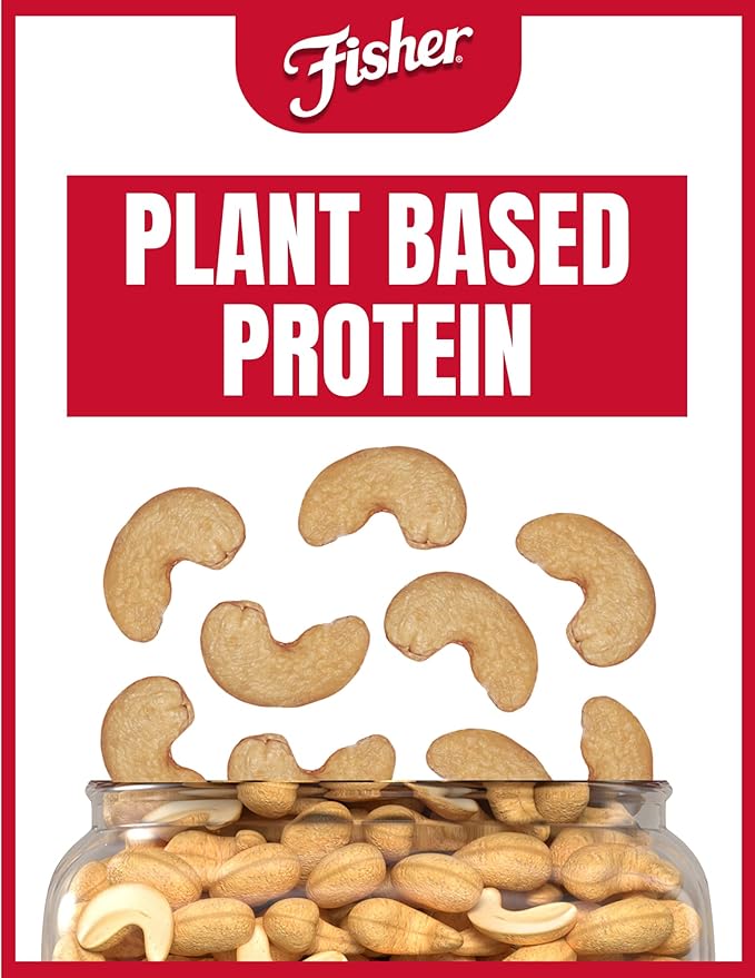 Fisher Oven Roasted Never Fried Whole Cashews, 24 Ounces (Pack of 1), Snacks for Adults, Made With Sea Salt, No Added Oils, Artificial Ingredients or Preservatives, Gluten Free, Vegan Protein, Bulk