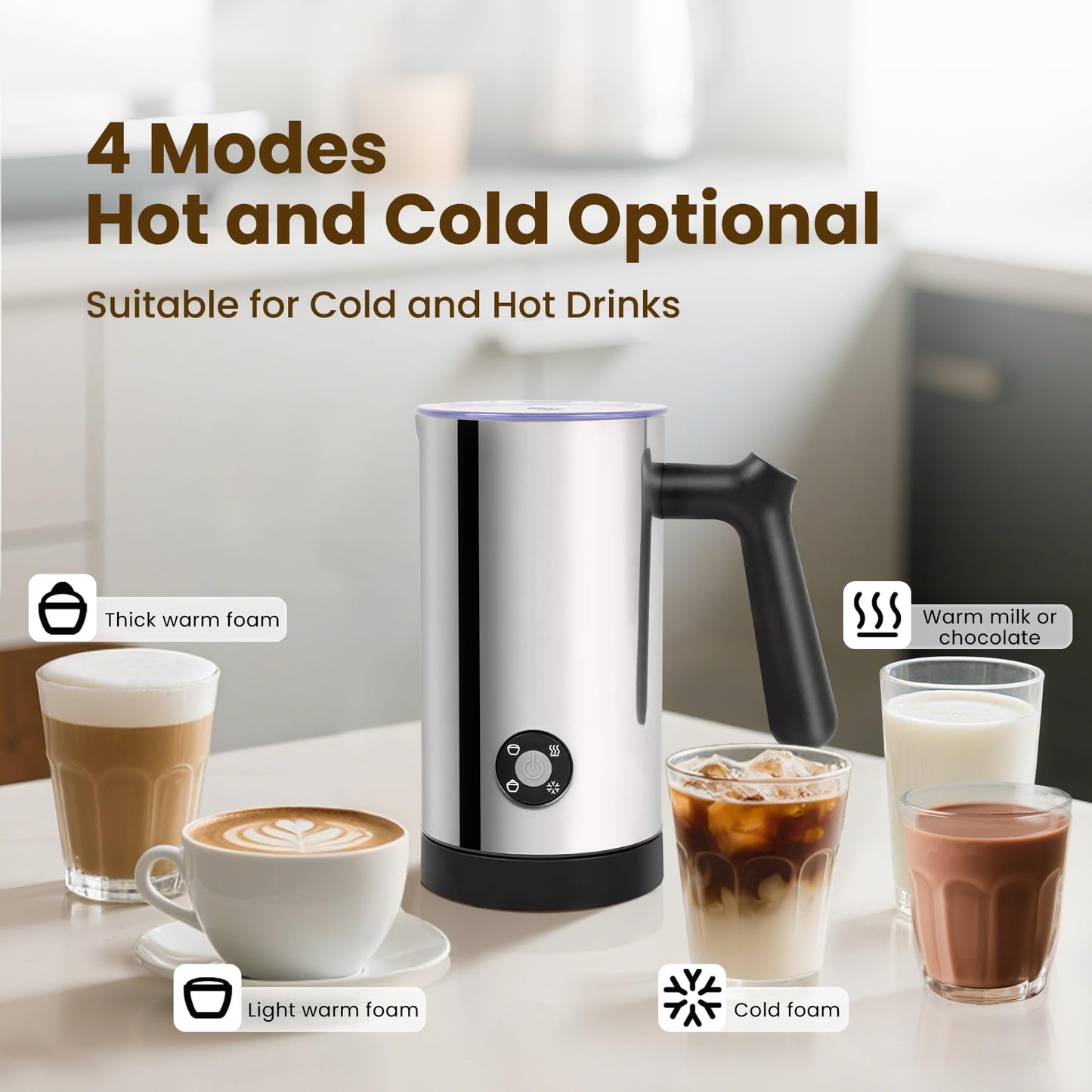 Casimhu Electric Milk Frother 4-in-1 Foam Maker, Hot Cold Foam, 10.6 oz