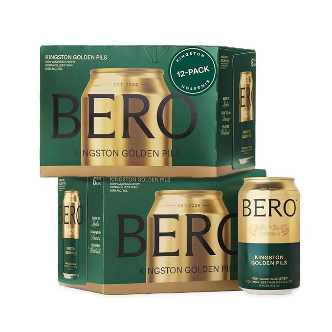 BERO Kingston Golden Pils Non-Alcoholic Beer, 12-Pack Lager-Style Craft Brew, NA Beer by Tom Holland, Golden Taste, Alcohol Alternative Beverages, Drink for Any Occasion