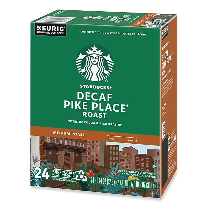 Starbucks K-Cup Coffee Pods, Medium Roast Coffee, Decaf Pike Place Roast, 100% Arabica, 4 boxes (96 pods total)