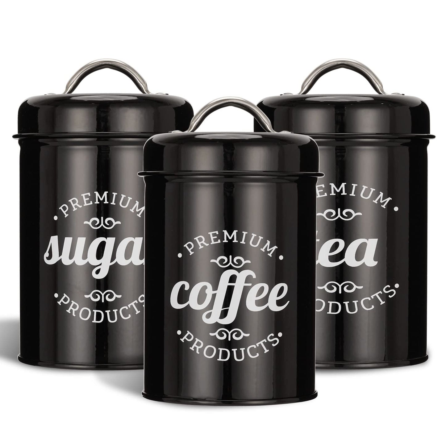 Dxlac 3 Piece Food Jars Canisters Sets, Airtight Coffee Container, Tea Organizer, And Sugar