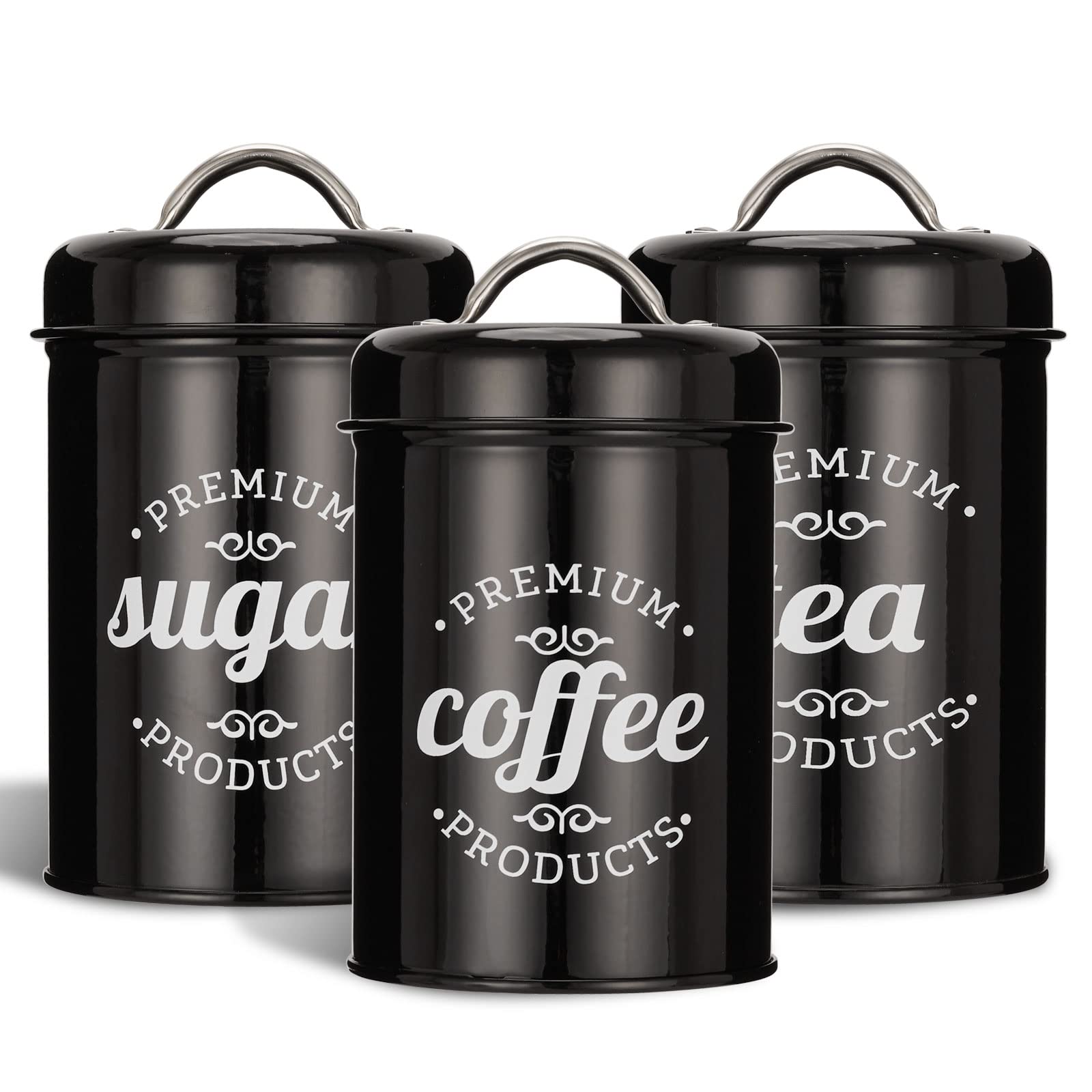 Dxlac 3 Piece Food Jars Canisters Sets, Airtight Coffee Container, Tea Organizer, And Sugar
