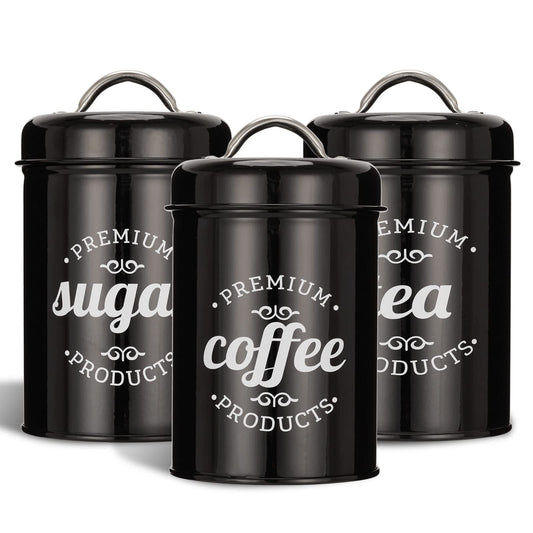 Dxlac 3 Piece Food Jars Canisters Sets, Airtight Coffee Container, Tea Organizer, And Sugar