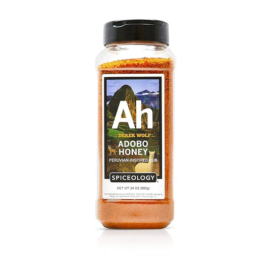 Spiceology & Derek Wolf - Adobo Honey - Peruvian-Inspired BBQ Rub - Barbeque Spices and Seasoning Blends - Use On: Chicken, Pork, Salmon, Beef, Sweet Potatoes and Vegetables - 24 oz